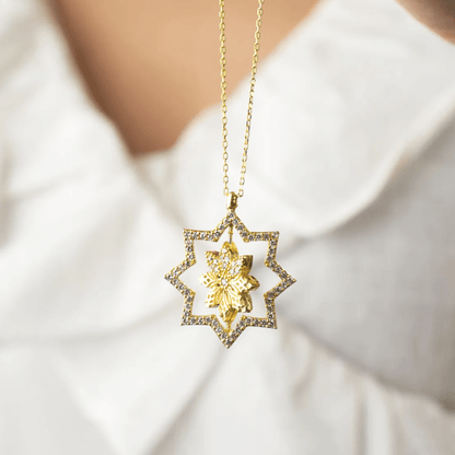 Spinning Pendant Lotus Flower Necklace with Zircon