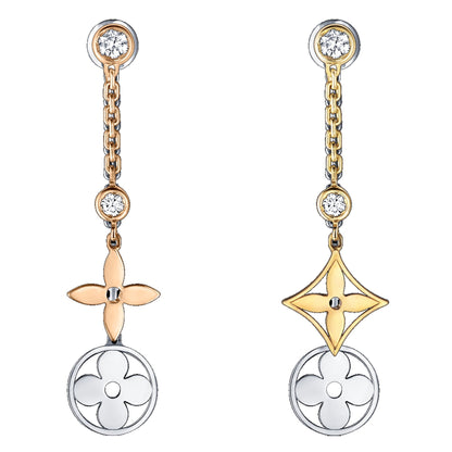 Lothtuis Vuithttton Blossom Monogram Long Diamond Gold Earrings
