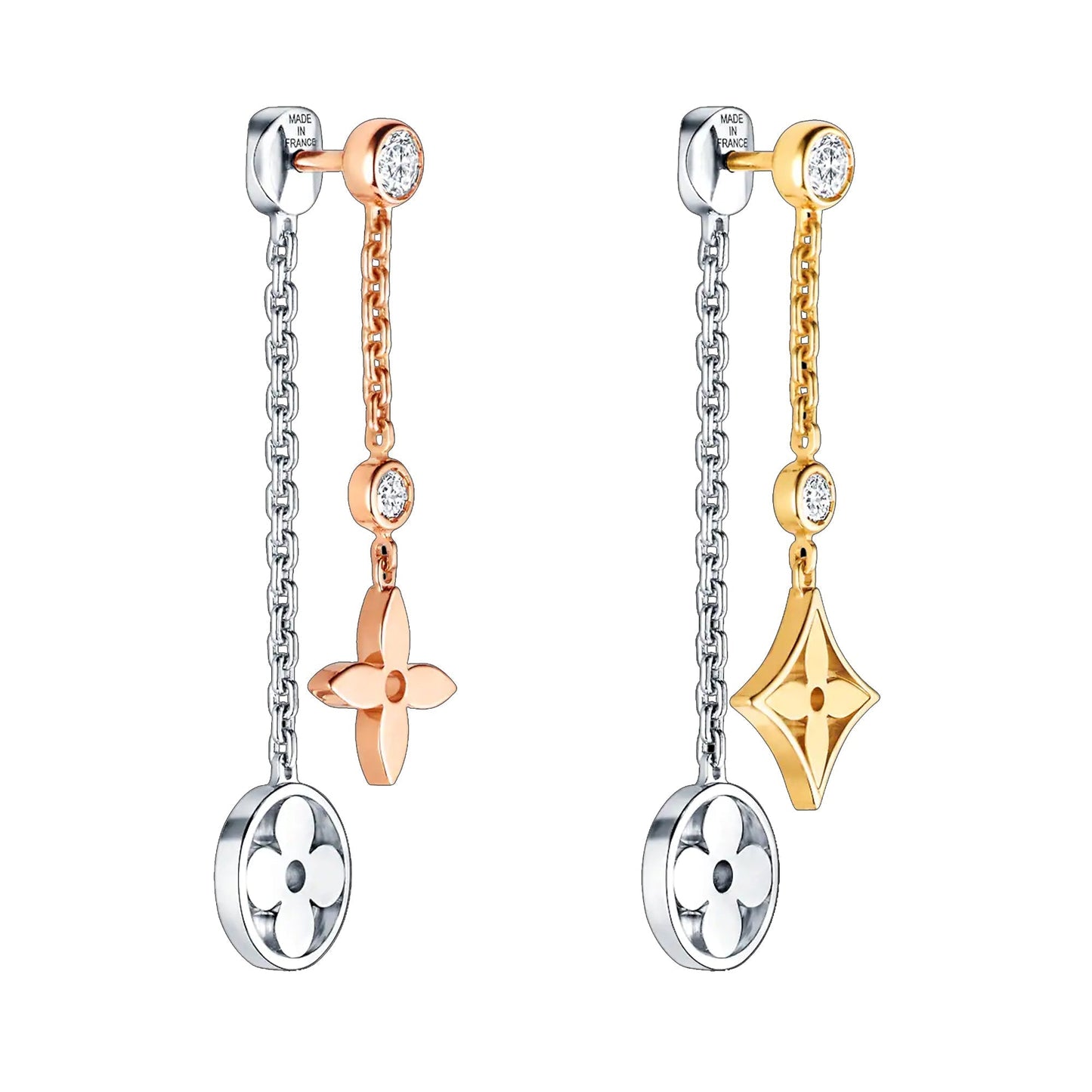 Lothtuis Vuithttton Blossom Monogram Long Diamond Gold Earrings