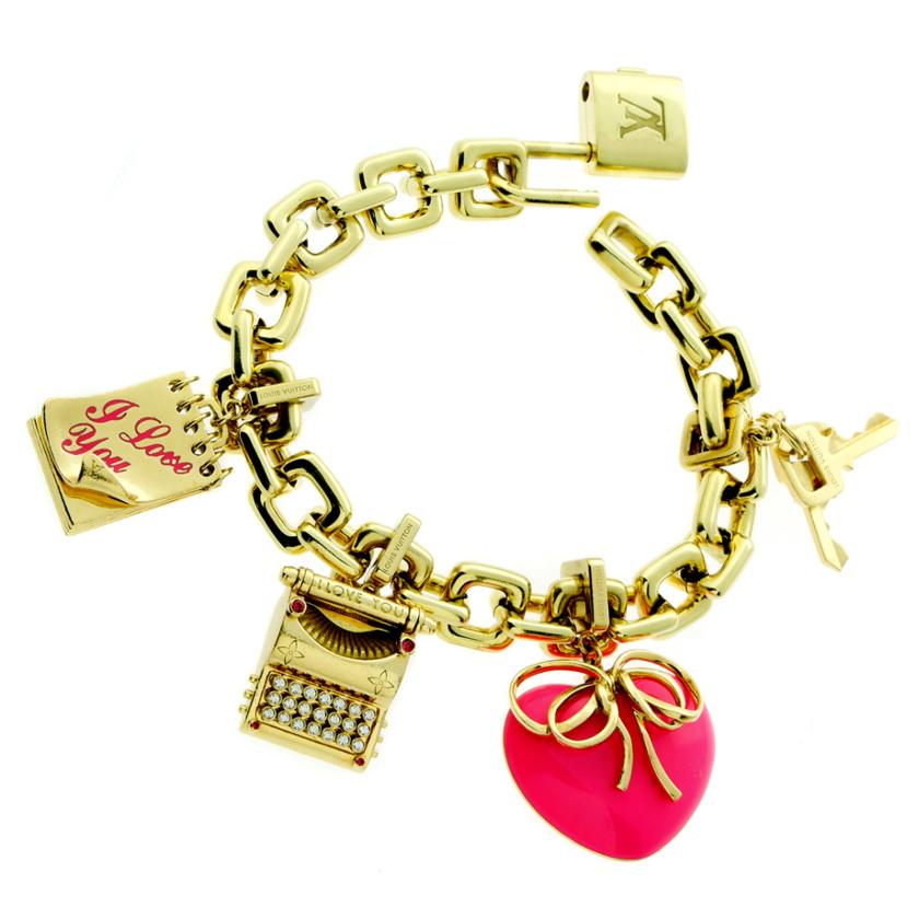 Lothtuis Vuithttton Charm Padlock Diamond Gold Bracelet