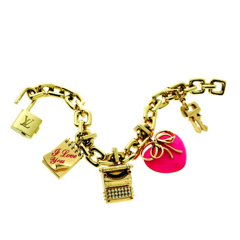 Lothtuis Vuithttton Charm Padlock Diamond Gold Bracelet