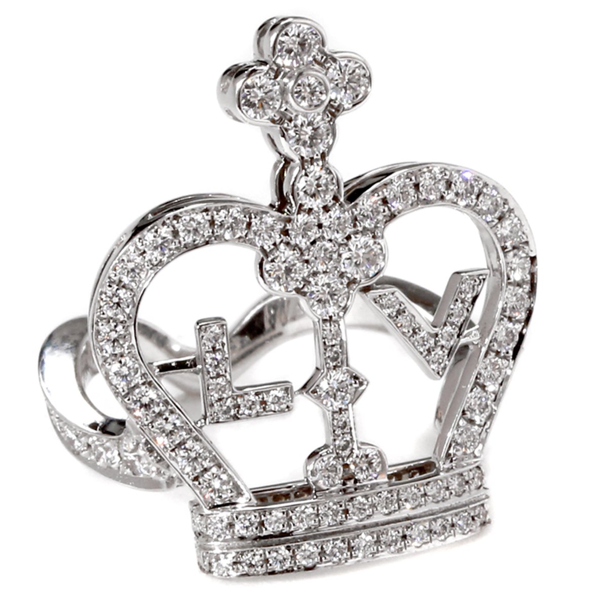 Lothtuis Vuithttton Diamond Crown 18k White Gold Cocktail Ring