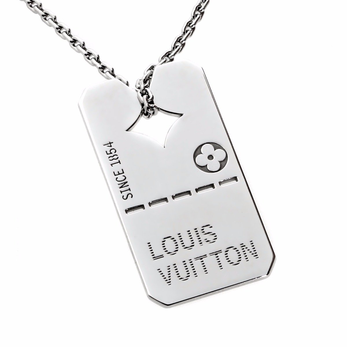 Lothtuis Vuithttton Dog Tag 18k White Gold Pendant Necklace