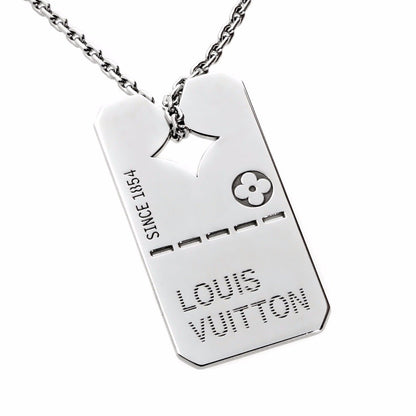 Lothtuis Vuithttton Dog Tag 18k White Gold Pendant Necklace