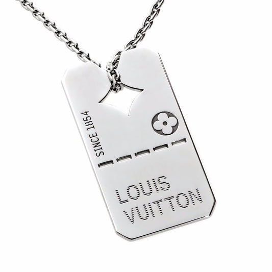 Lothtuis Vuithttton Dog Tag 18k White Gold Pendant Necklace