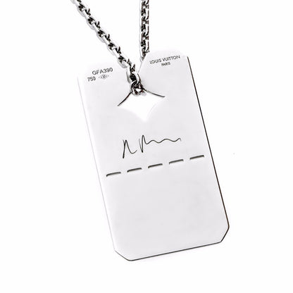 Lothtuis Vuithttton Dog Tag 18k White Gold Pendant Necklace