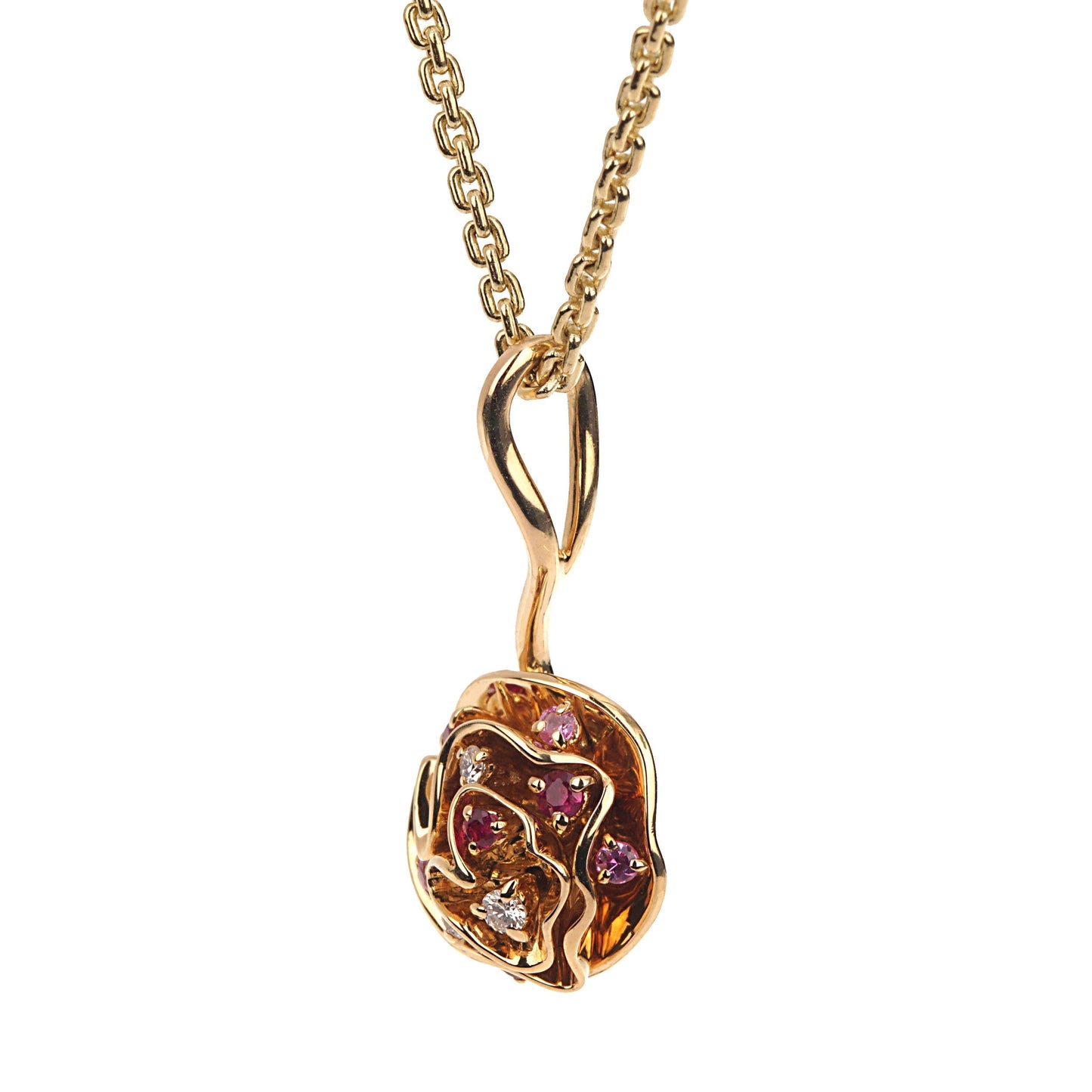 Lothtuis Vuithttton Flower Diamond Pink Sapphire Yellow Gold Necklace