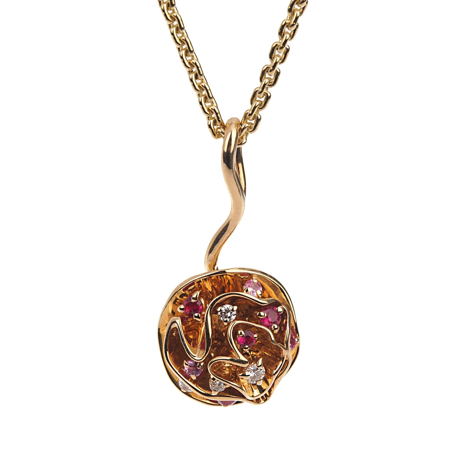 Lothtuis Vuithttton Flower Diamond Pink Sapphire Yellow Gold Necklace