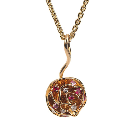Lothtuis Vuithttton Flower Diamond Pink Sapphire Yellow Gold Necklace