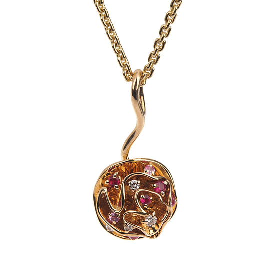 Lothtuis Vuithttton Flower Diamond Pink Sapphire Yellow Gold Necklace