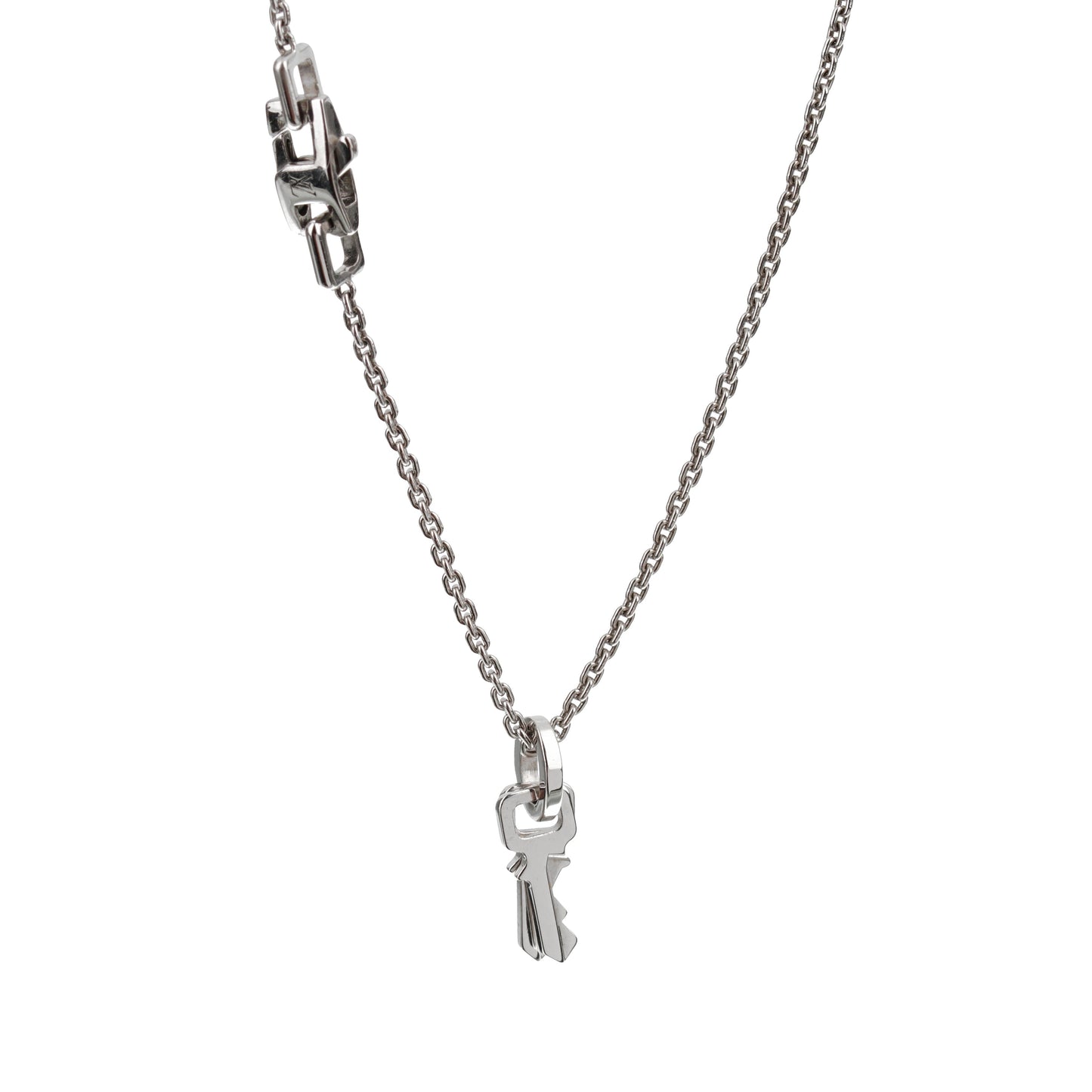 Lothtuis Vuithttton Lock it Double Key 18k White Gold Pendant Necklace
