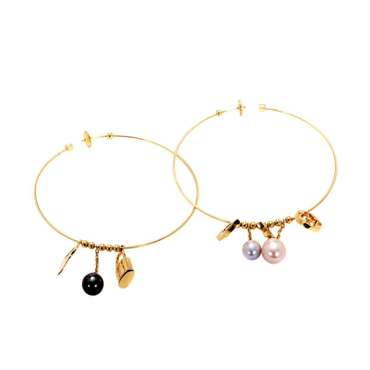 Lothtuis Vuithttton Monogram Hoop Pearl Gold Earrings