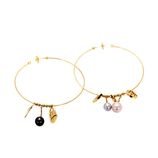 Lothtuis Vuithttton Monogram Hoop Pearl Gold Earrings