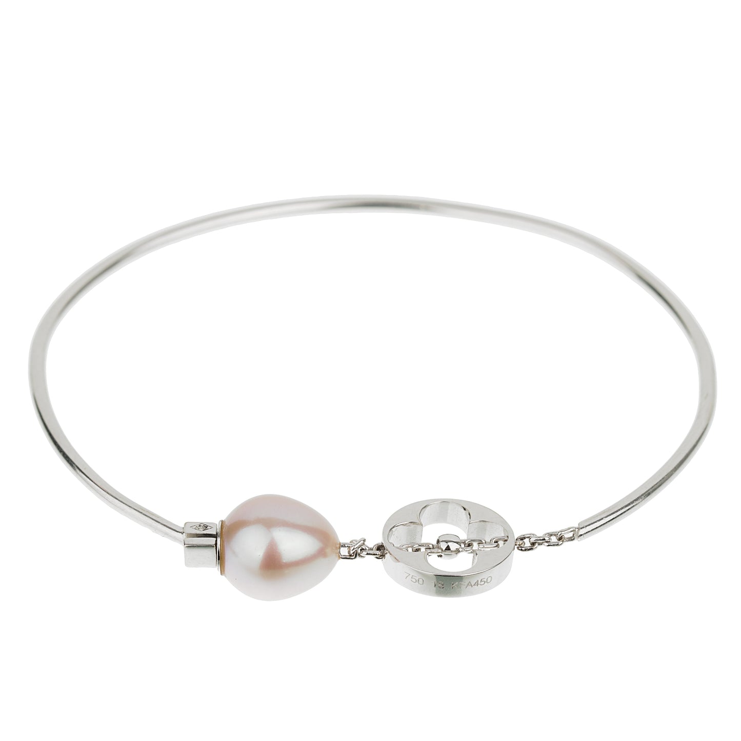 Lothtuis Vuithttton Monogram Pearl 18k White Gold Bangle Bracelet