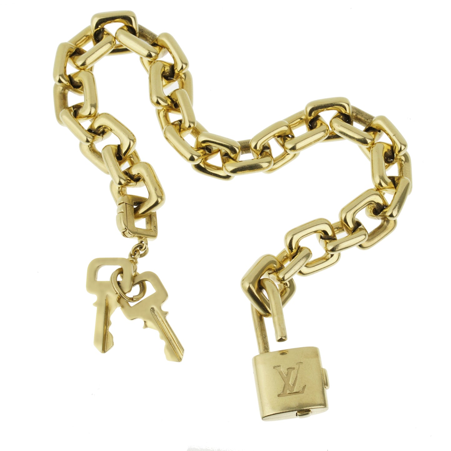 Lothtuis Vuithttton Padlock & Keys Charm Yellow Gold Bracelet