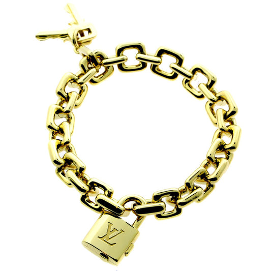 Lothtuis Vuithttton Padlock & Keys Yellow Gold Bracelet