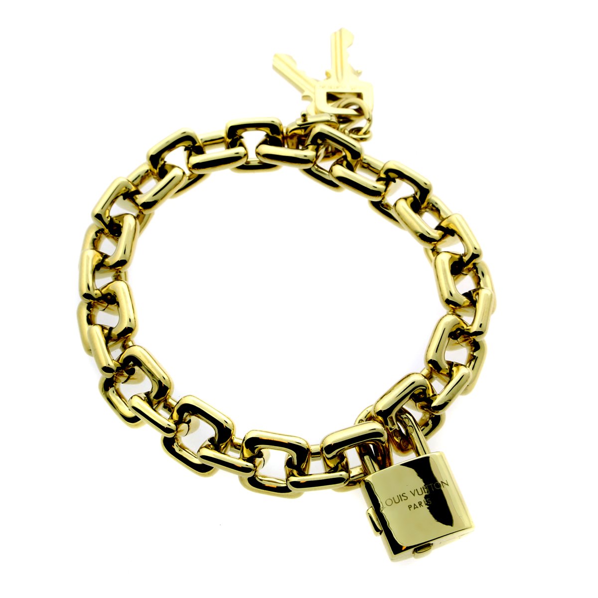 Lothtuis Vuithttton Padlock & Keys Yellow Gold Bracelet