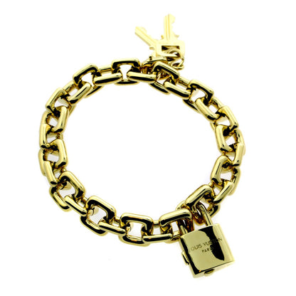 Lothtuis Vuithttton Padlock & Keys Yellow Gold Bracelet