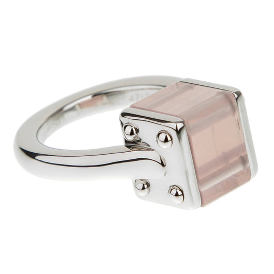 Lothtuis Vuithttton Pink Quartz Trunk White Gold Cocktail Ring Sz 5