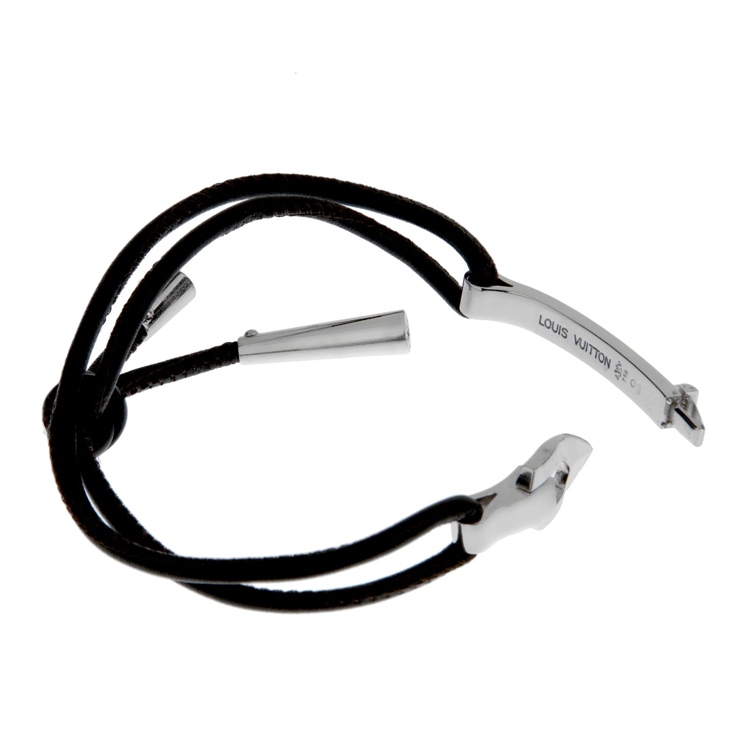 Lothtuis Vuithttton 18kt White Gold Bangle Leather Bracelet