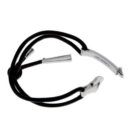 Lothtuis Vuithttton 18kt White Gold Bangle Leather Bracelet