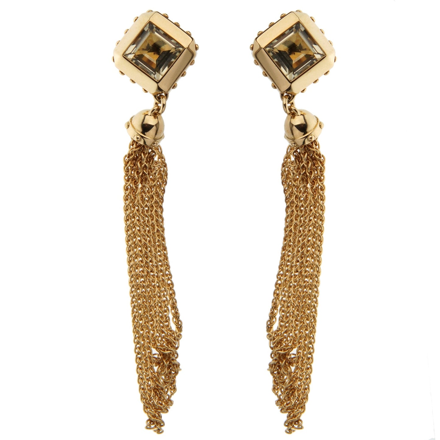 Lothtuis Vuithttton Quartz 18k Yellow Gold Tassel Drop Earrings