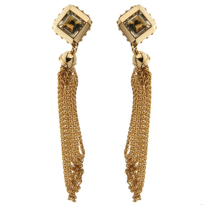 Lothtuis Vuithttton Quartz 18k Yellow Gold Tassel Drop Earrings