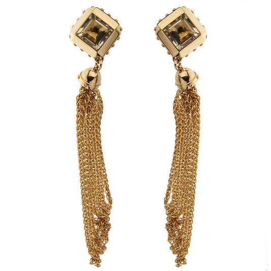 Lothtuis Vuithttton Quartz 18k Yellow Gold Tassel Drop Earrings
