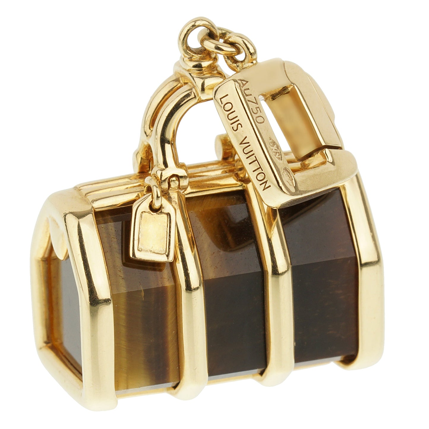 Lothtuis Vuithttton 18k Yellow Gold Tiger Eye Bag Charm Pendant