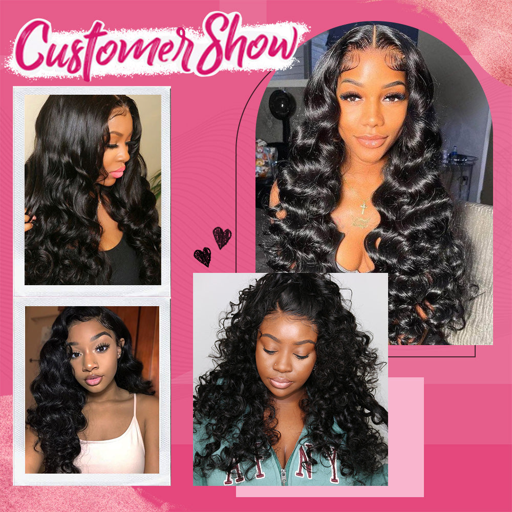 #1B Loose Wave HD Lace Front Wigs Human Hair 180% Density Transparent Lace Frontal Wigs Pre Plucked With Baby Hair CVOHAIR