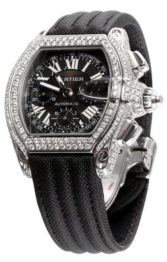 Mens Carthttier Roadster Chronograph Stainless Steel Diamond Watch
