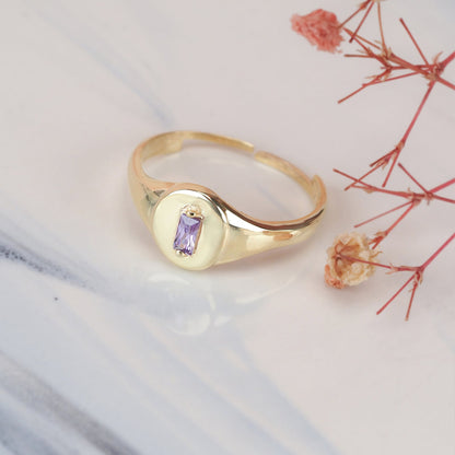 Women's Dainty Signet Wrap Ring with Birthstone
