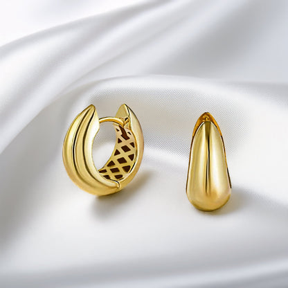 Beveled Teardrop Huggie Hoops in Gold Plated Silver