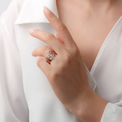 Monogram Ring Silver Wide Band with Custom Initials