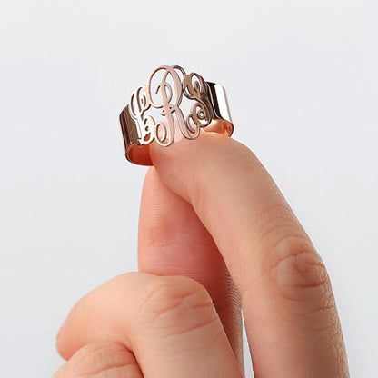 Monogram Ring Silver Wide Band with Custom Initials