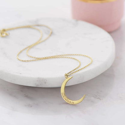 Crescent Moon Necklace Name Engraved Pendant