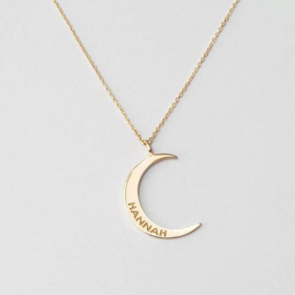 Crescent Moon Necklace Name Engraved Pendant