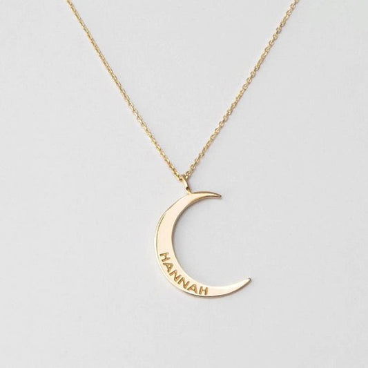Crescent Moon Necklace Name Engraved Pendant
