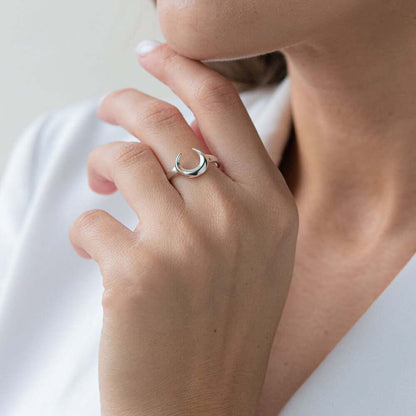 Silver Moon Ring Boho Design Dainty Knuckle Band Simple Jewelry