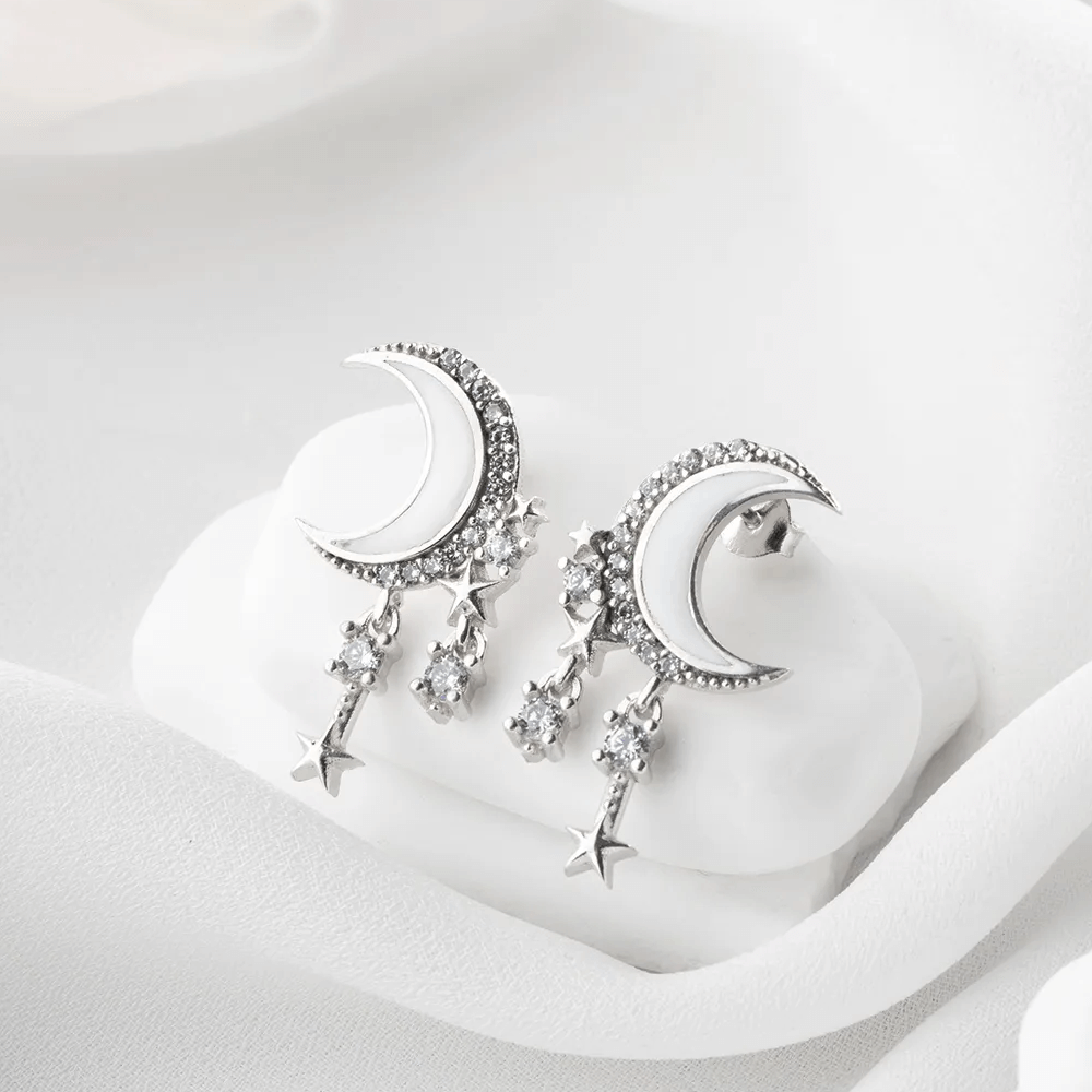 Moon & Stars Stud Earrings with Cubic Zirconia