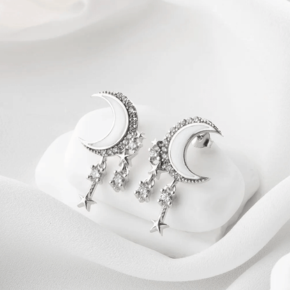 Moon & Stars Stud Earrings with Cubic Zirconia