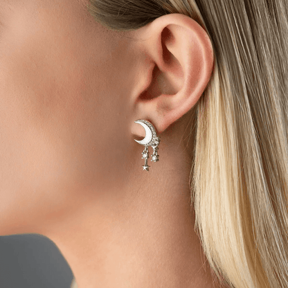 Moon & Stars Stud Earrings with Cubic Zirconia