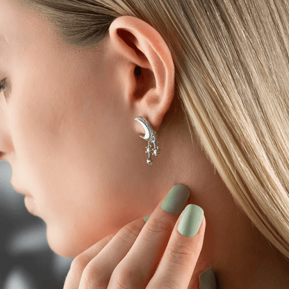 Moon & Stars Stud Earrings with Cubic Zirconia