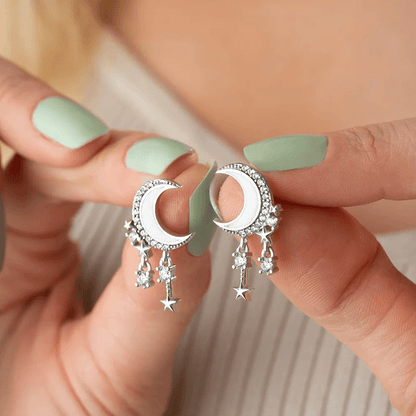 Moon & Stars Stud Earrings with Cubic Zirconia