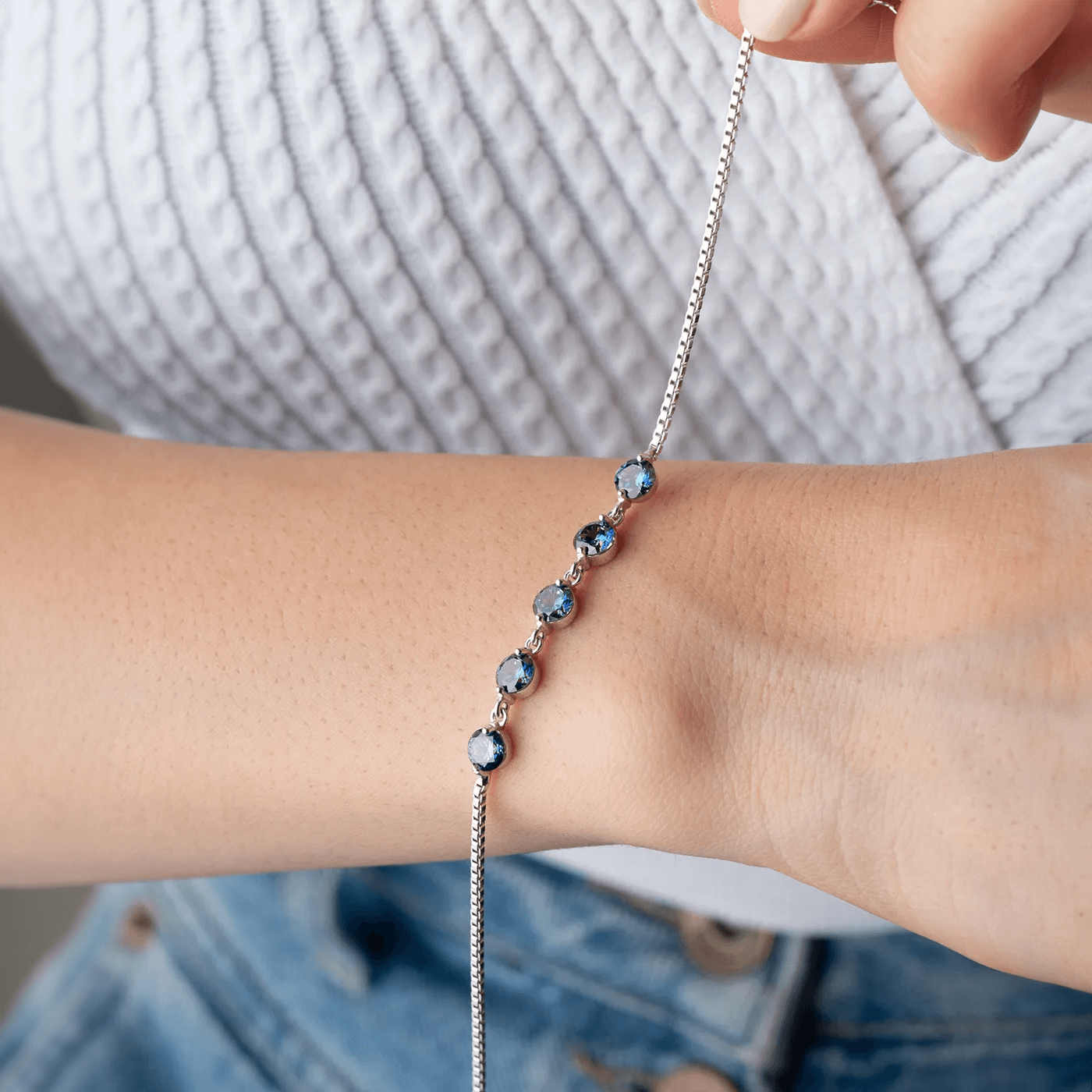 Mystic Topaz 5-Stone Bracelet with Silver Box Link Chain