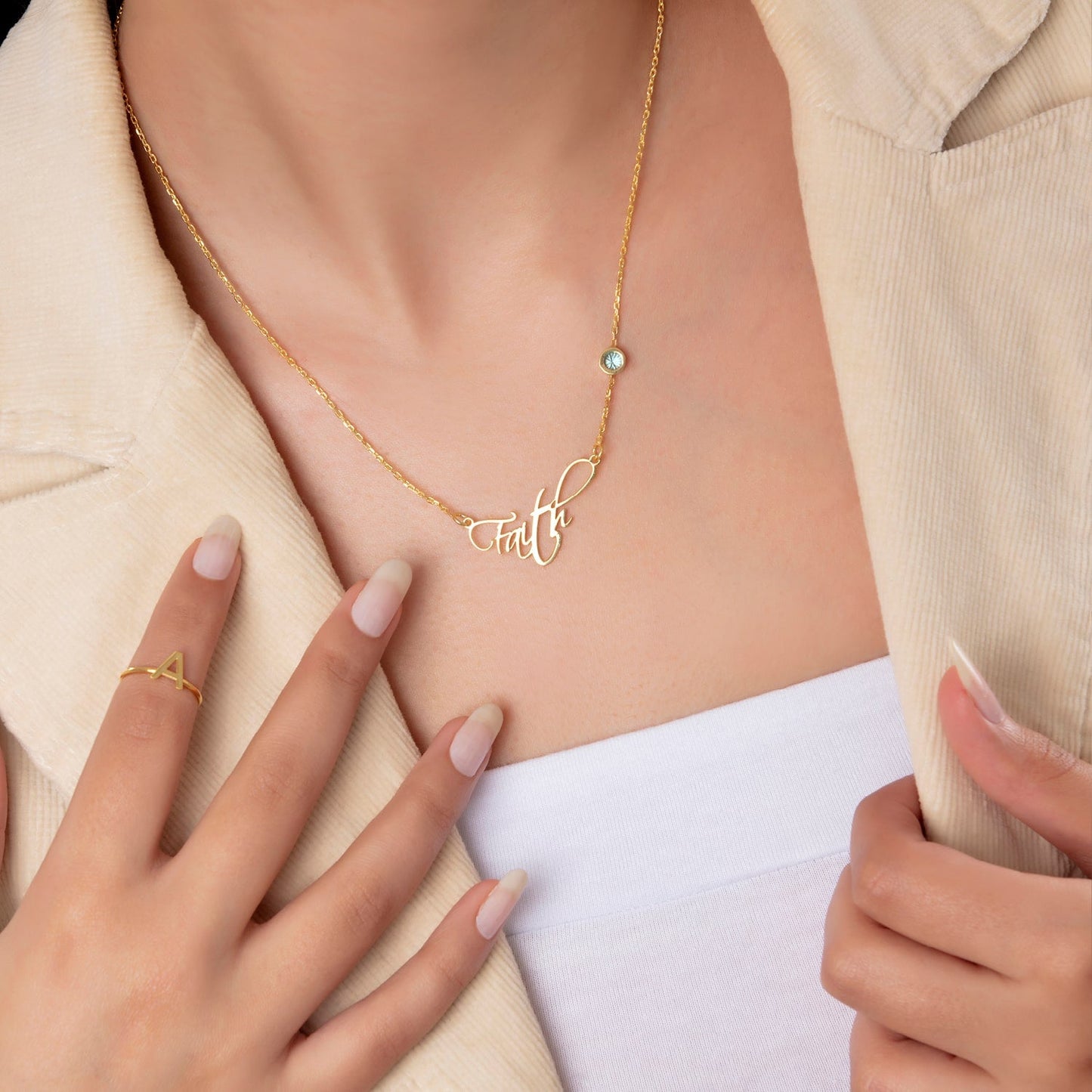 Custom Name Silver Necklace with Birthstone