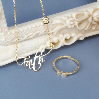 Custom Name Silver Necklace with Birthstone