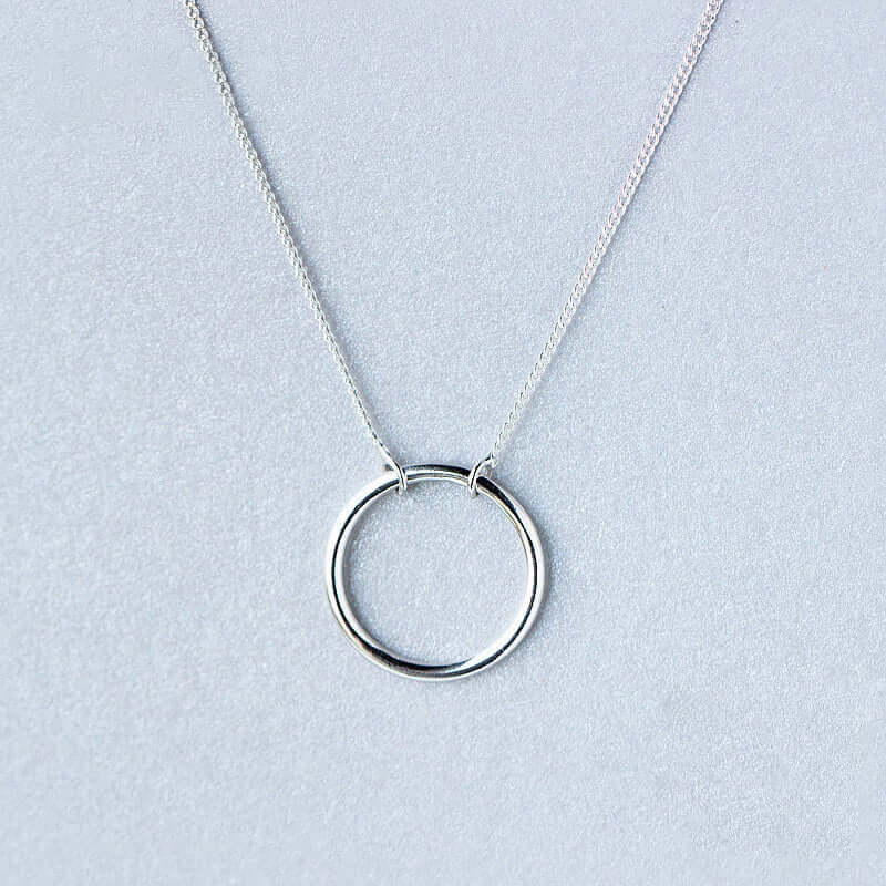 Dainty Ring Necklace Sterling Silver Pendant with Tiny Curb Chain