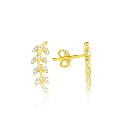 Olive Branch 925 Sterling Silver Stud Earrings with Zircon