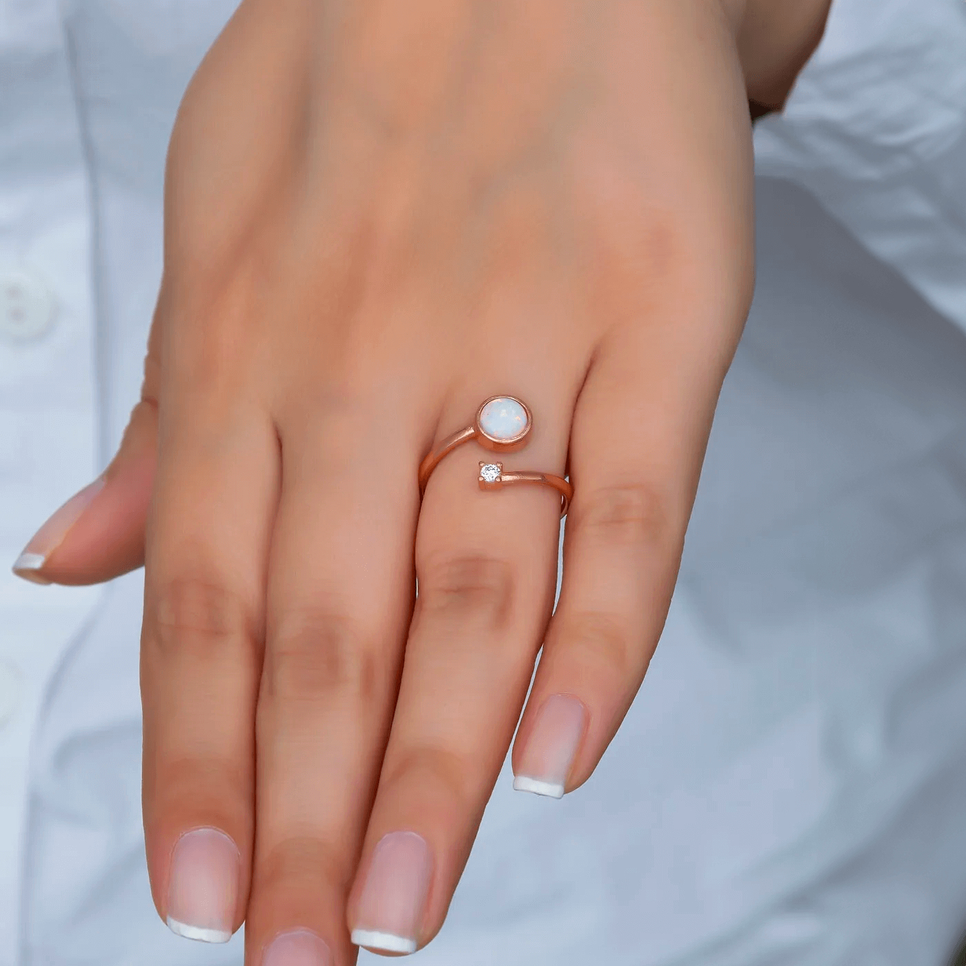 White Opal Dainty Open Wrap Ring Silver Jewelry